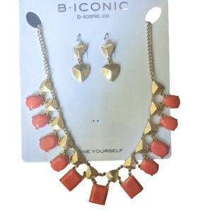 B ICONIC Coral and Gold Necklace and Earring Set